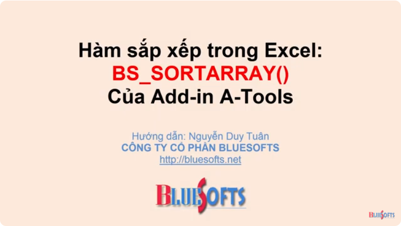 Hướng dẫn hàm BS_SORTARRAY sắp xếp trong Excel
