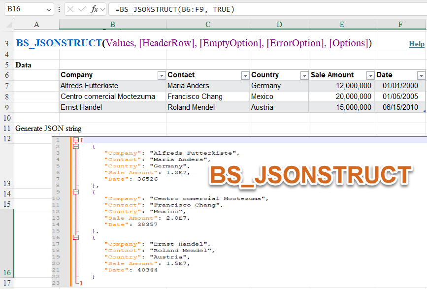 Hướng dẫn hàm BS_JSONSTRUCT Tạo chuỗi JSON trong Excel