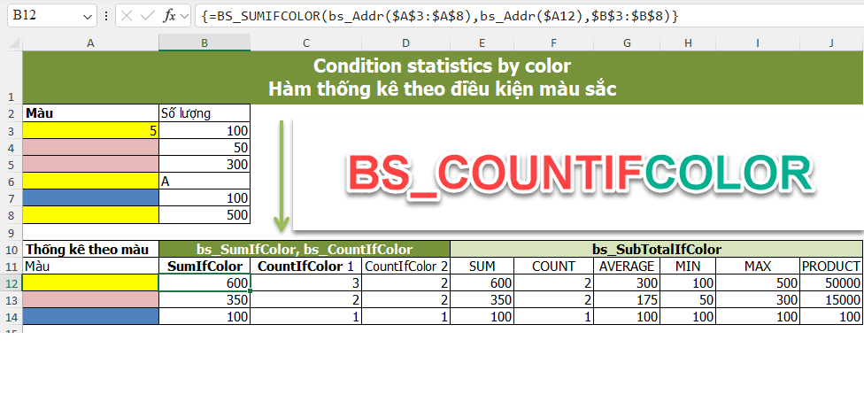 Hướng dẫn hàm BS_COUNTIFCOLOR Đếm theo điều kiện màu sắc