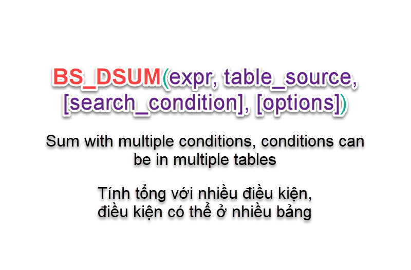 Hướng dẫn hàm BS_DSUM Tính tổng nhiều điều kiện trong CSDL