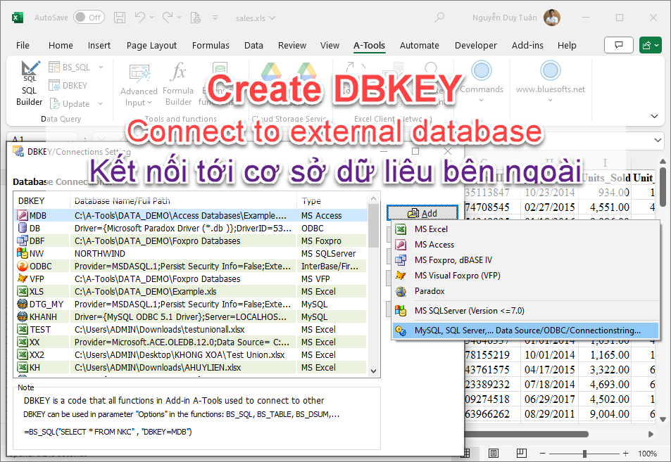 Kết nối CSDL bên ngoài vào Excel qua DBKEY