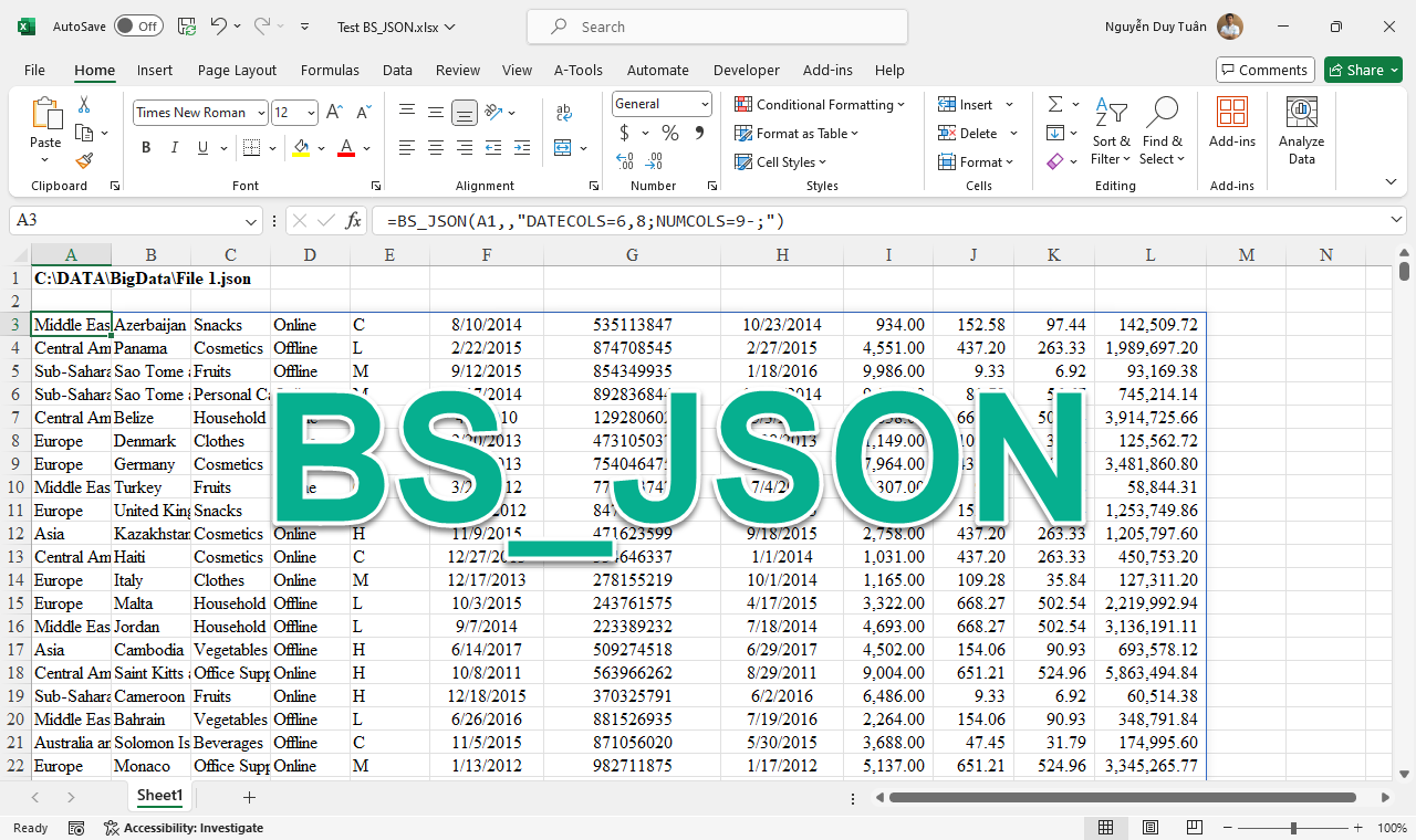 Hàm BS_JSON lấy mảng dữ liệu từ nguồn dữ liệu có cấu trúc JSON