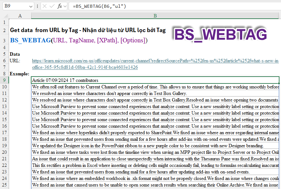 Hướng dẫn hàm BS_WEBTAG lấy thông tin trên website-url theo tên Tag