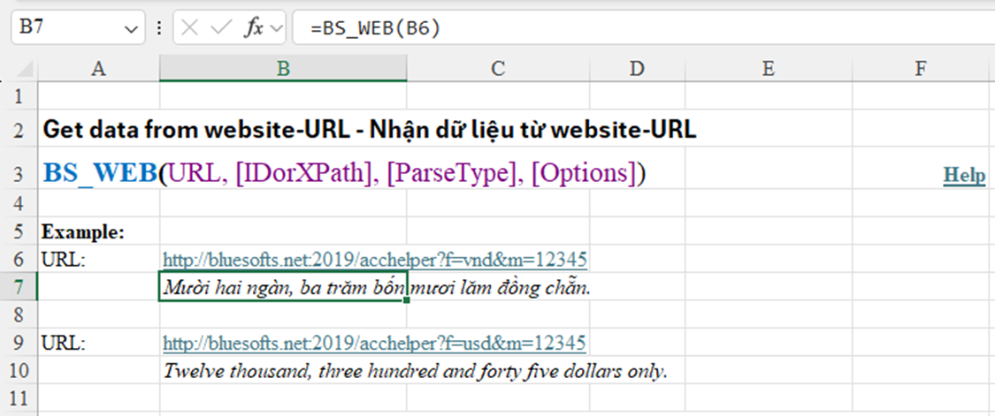 Hướng dẫn hàm BS_WEB Lấy nội dung trên website-URL về Excel