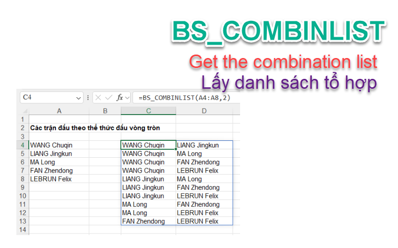 Hướng dẫn hàm BS_COMBINLIST Lấy cặp giá trị theo phương pháp tổ hợp và chỉnh hợp