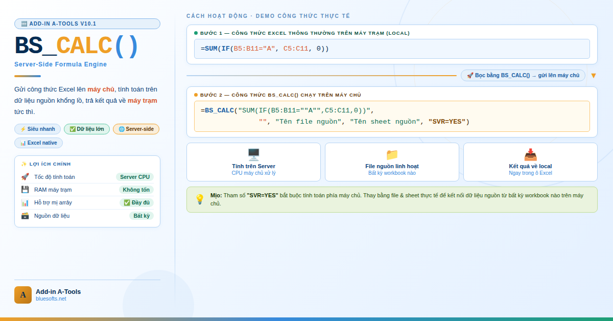 Hàm BS_CALC chạy công thức Excel phía máy chủ và máy khách
