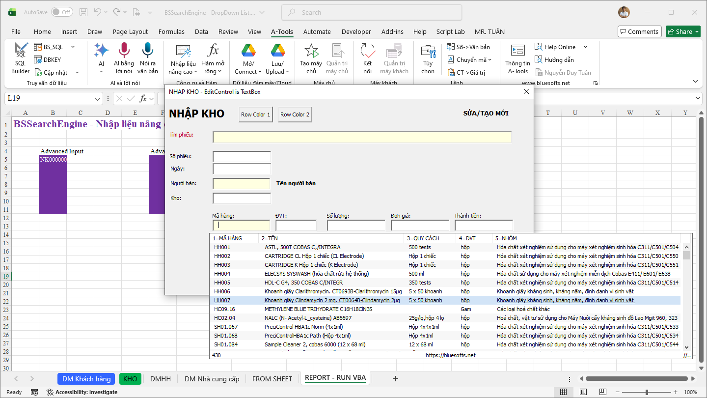 Lập trình Userform-VBA tạo mục nhập có danh sách tìm kiếm với BSSearchEngine - Add-in A-Tools