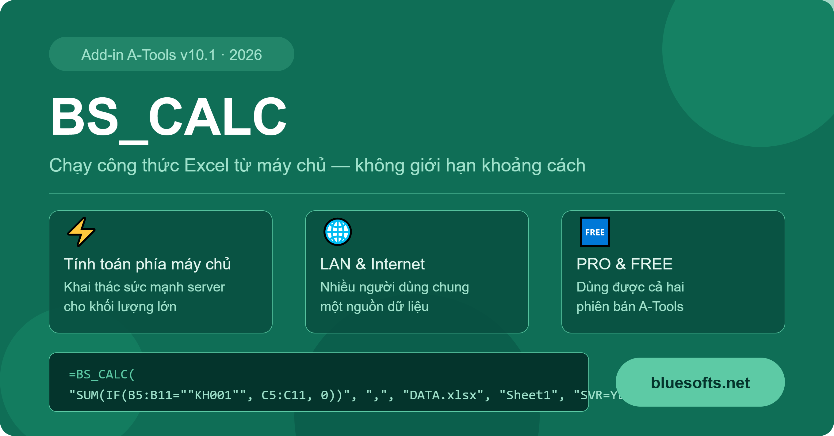 Hàm BS_CALC chạy công thức Excel phía máy chủ và máy khách